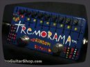 The ZVex Tremorama Tremolo Pedal is much like the Seek-Trem, only with the addition of a random mode switch that gives you a cool, bad-cable-cutting-out kind of sound. Crazy analog tremolo fun for the whole family! Garaunteed you've never heard a Tremolo like this. Set up like a step-sequencer, the ZVex Tremorama continues the legacy of completely off-the-wall effects and sonic mayhem that made Z.Vex famous. Plug your guitar (or any effect's output) into the right hand input jack. Plug the output into an amp or other effect's input. If the LEDs are not blinking, the Tremorama is bypassed. When bypassed, it sits and waits at sequencer step number 1 until you turn it on... then it starts in time at the present tempo and steps through each volume setting in series. In this way you can set up a sequence of different guitar volumes that create a rhythmic pattern which matches your performance or a series of volumes that sound like a swell or even echoes. For example, to create an echo-like setting, turn on the Tremorama and set the 
